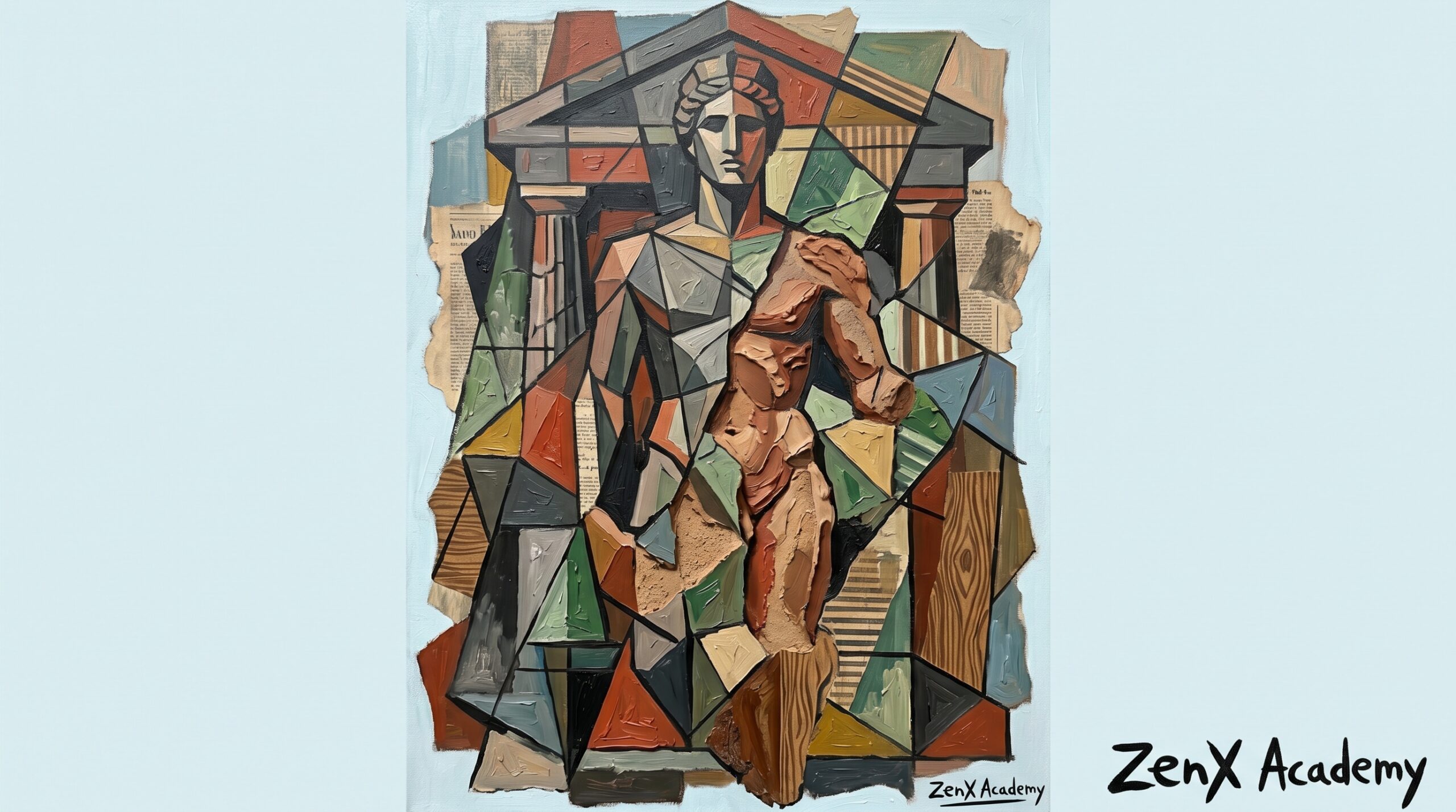 A synthetic cubist composition suggesting multiple layers of protection around a central flame
