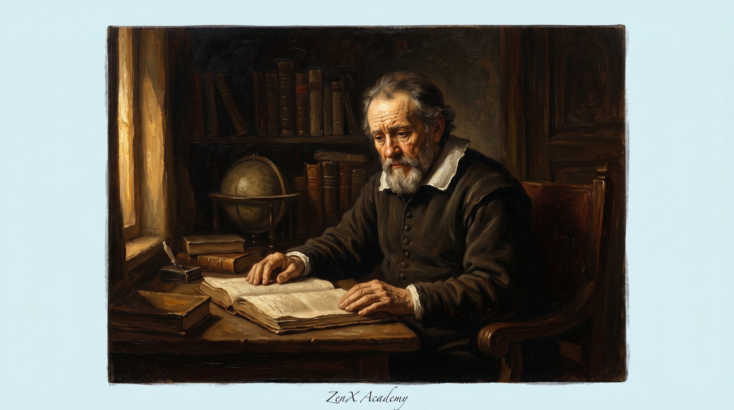 A somber oil painting of a figure weighing multiple scales, each representing a domain of assessment
