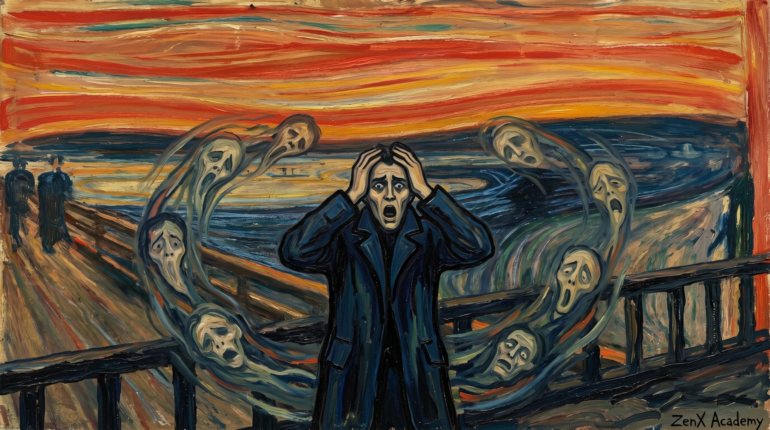 A raw expressionist depiction of multiple internal states in tension