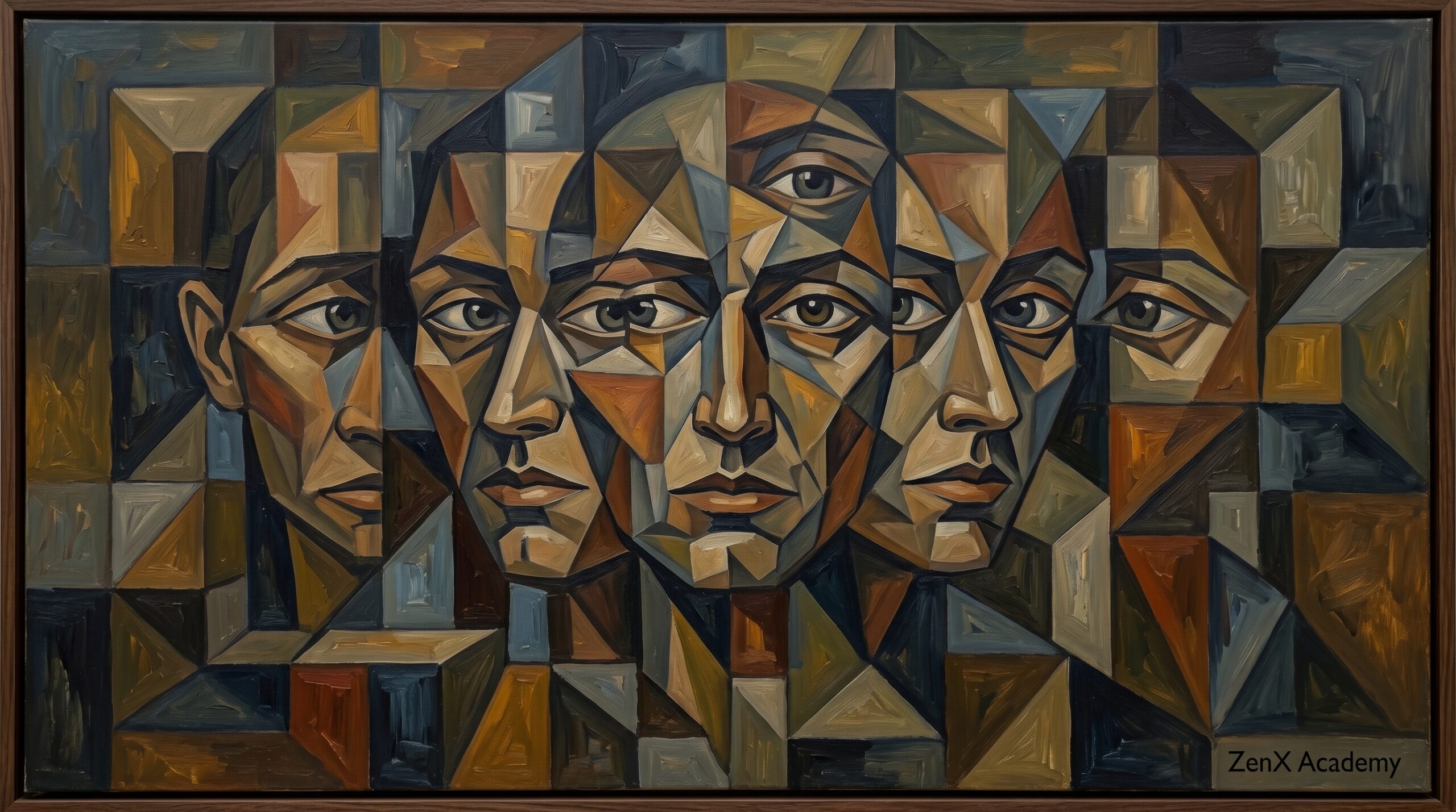 A cubist composition showing a ritual that has become a performance, the form continuing while the substance has withdrawn