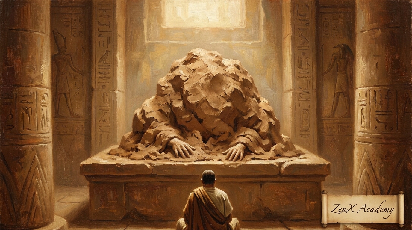 A hand-painted classical academic painting representing the three materials of construction