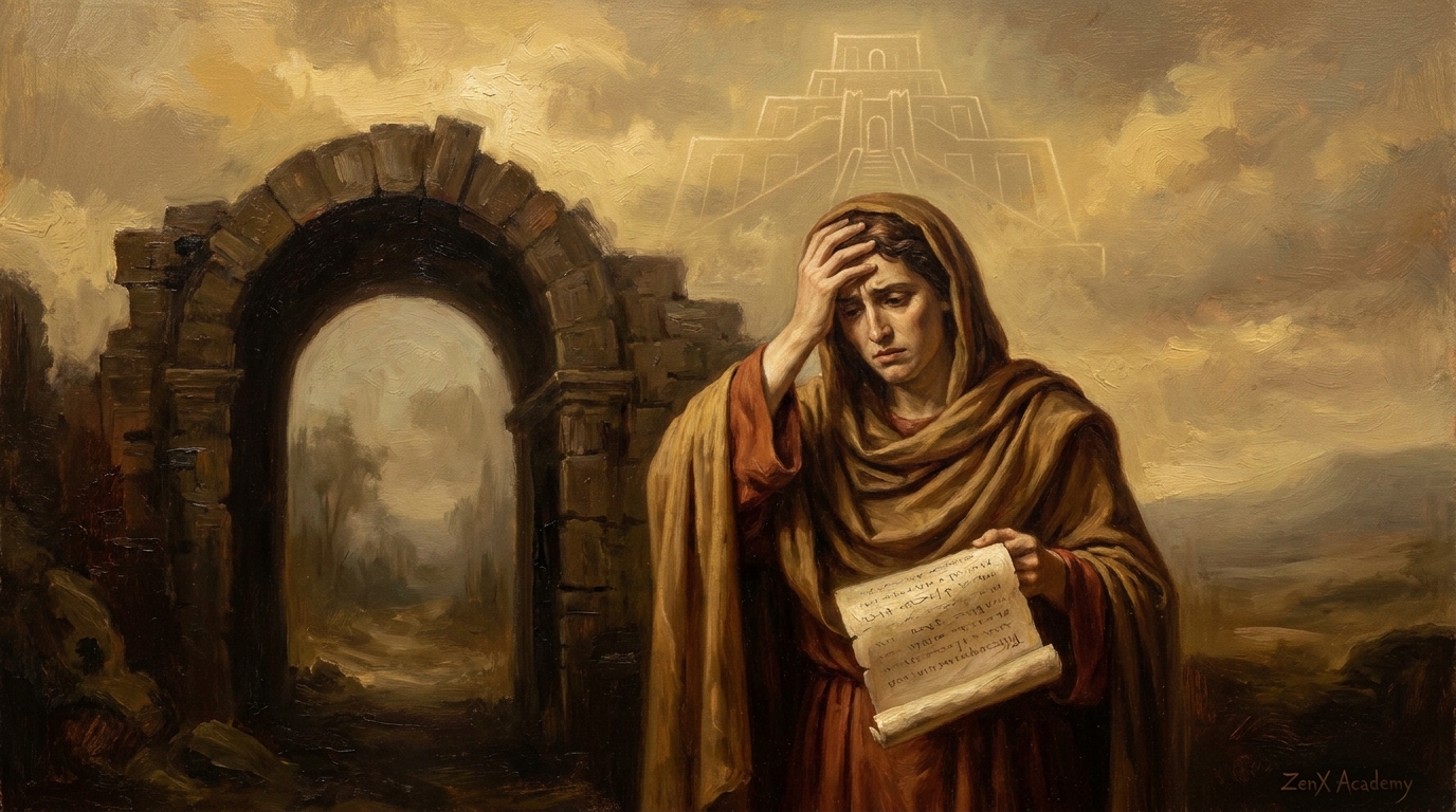 A hand-painted classical academic painting representing the interior of the tower