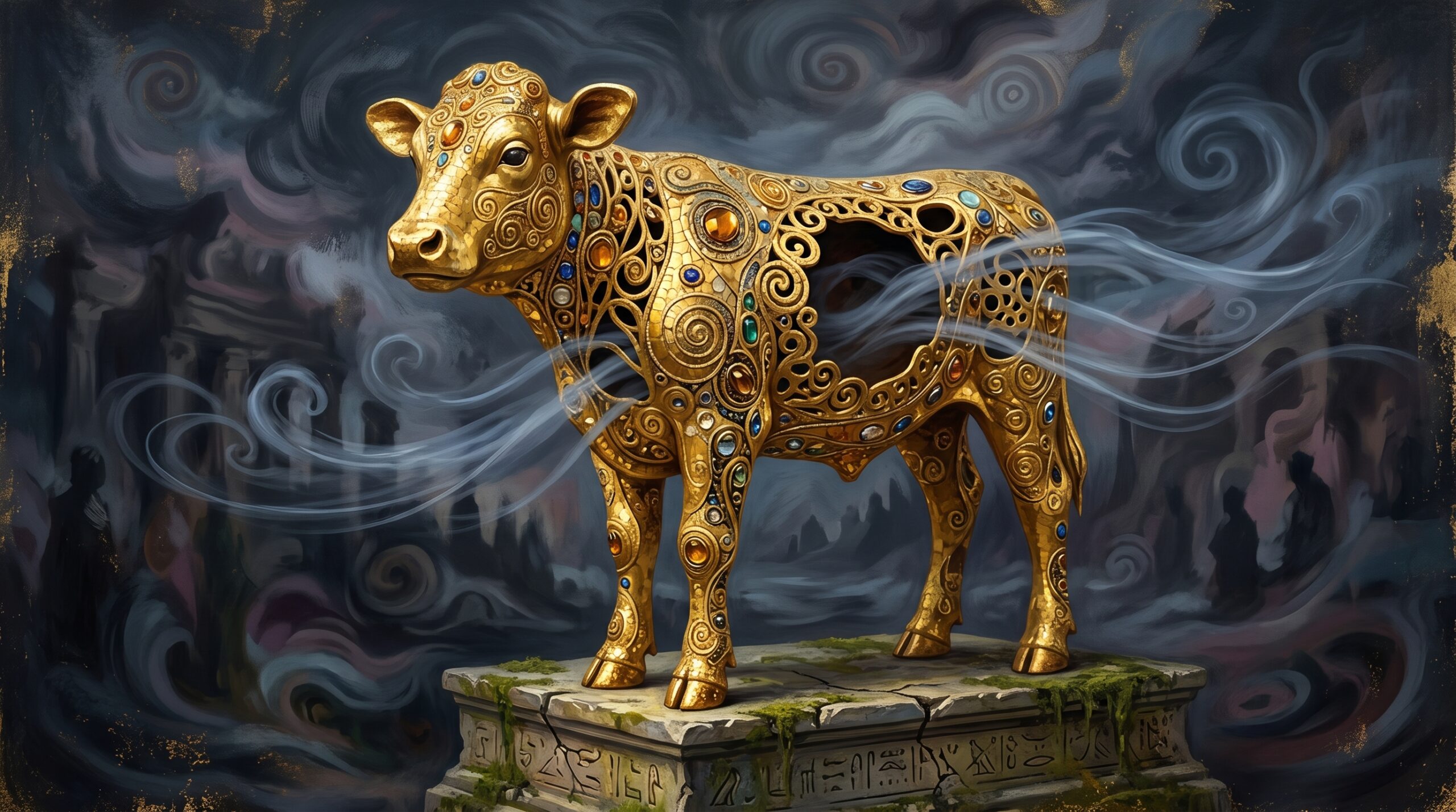 A hollow golden calf, symbolizing the update from empty structures to real meaning
