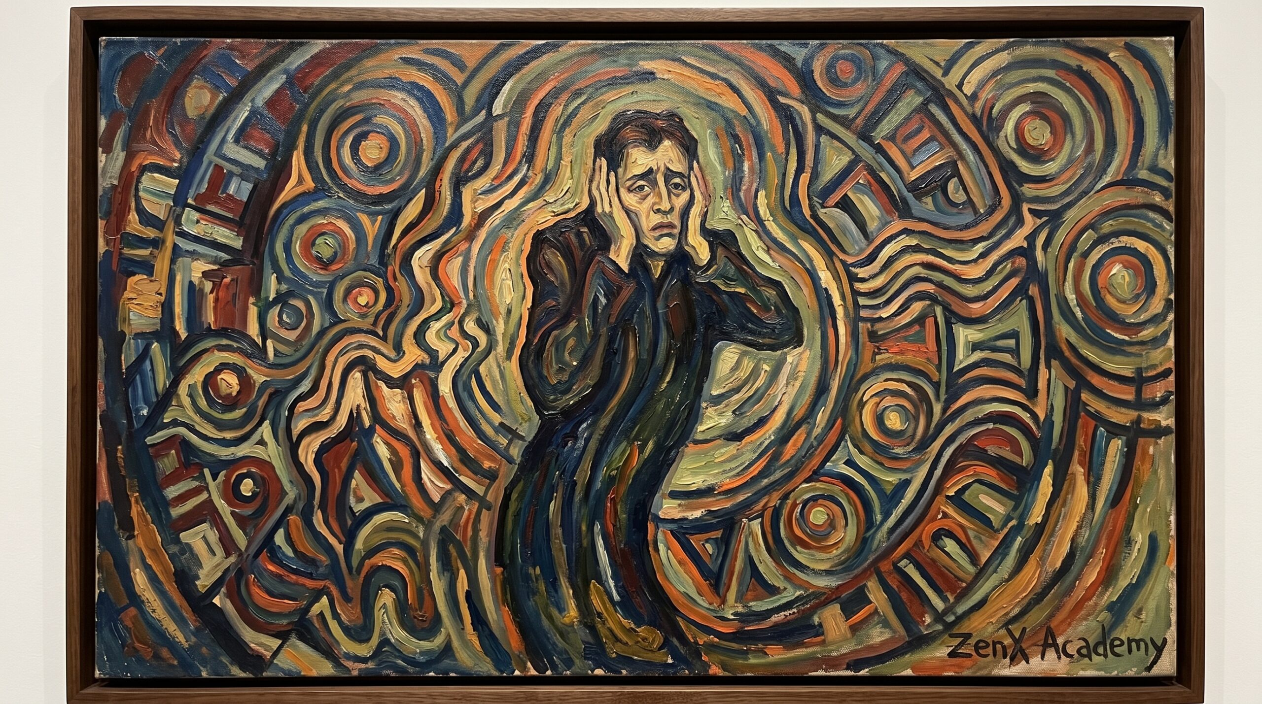 A person surrounded by repeating patterns, symbolizing what the rule forces