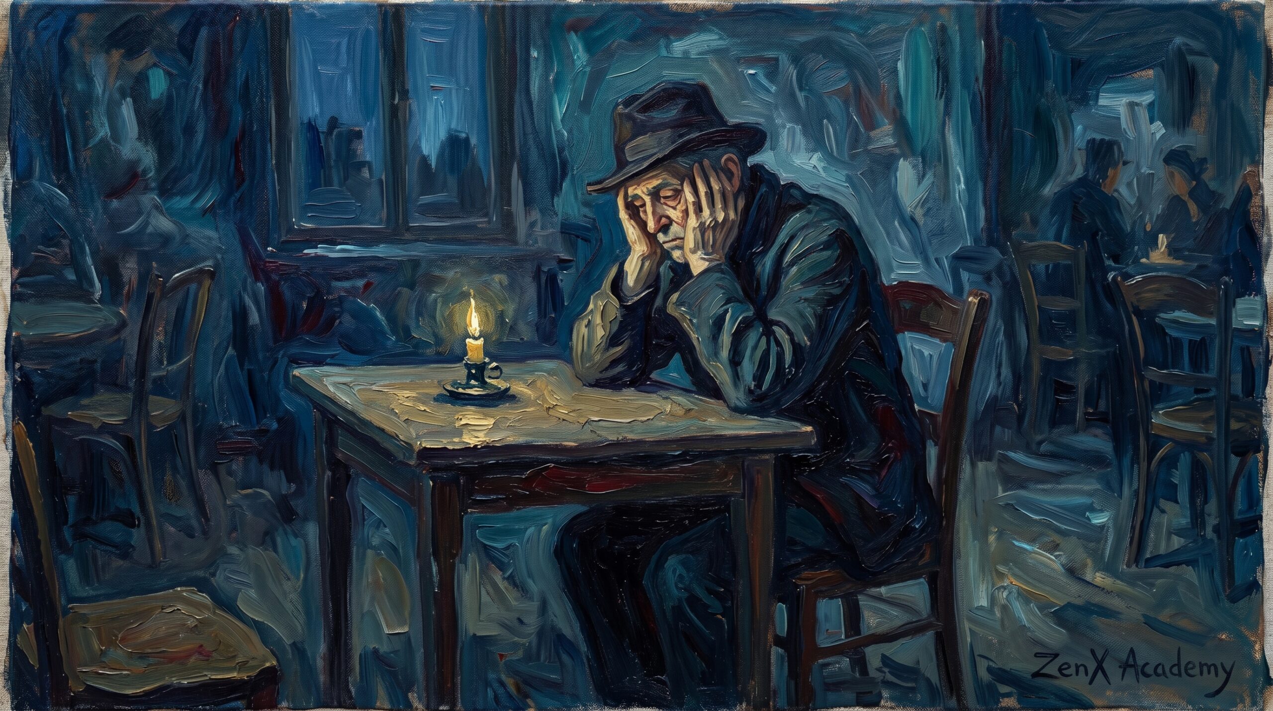 A tired person sitting alone, symbolizing the invisible cost of obeying the commands