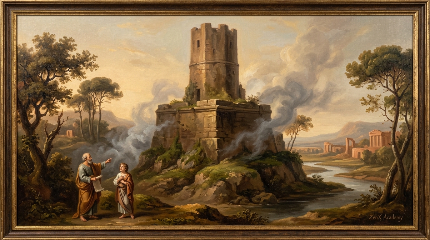 The foundation and tower after invisibility has ended — still standing, now visible