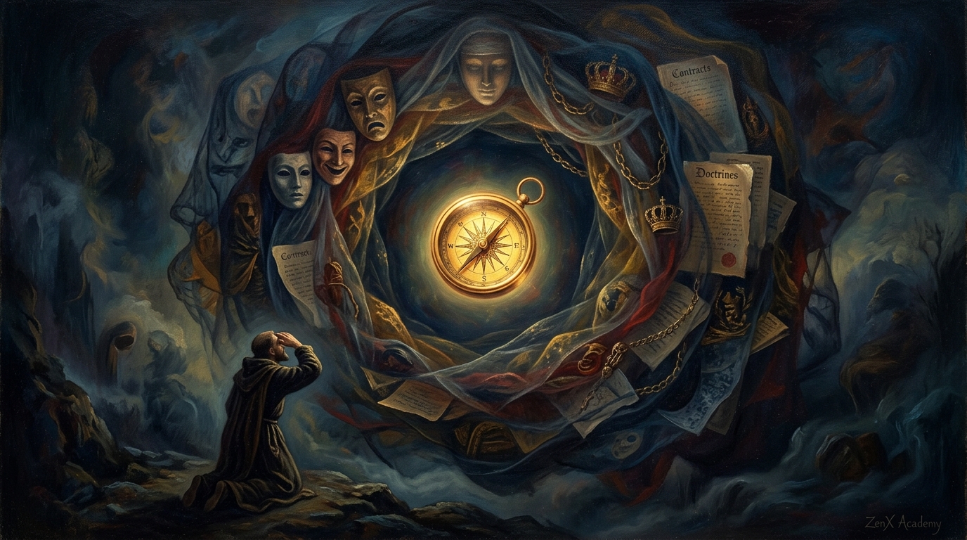 Golden compass with masks