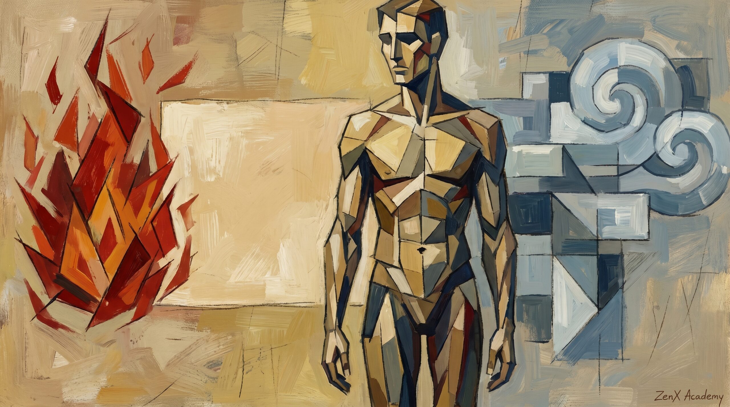 Picasso inspired cubist illustration representing philosophical questions