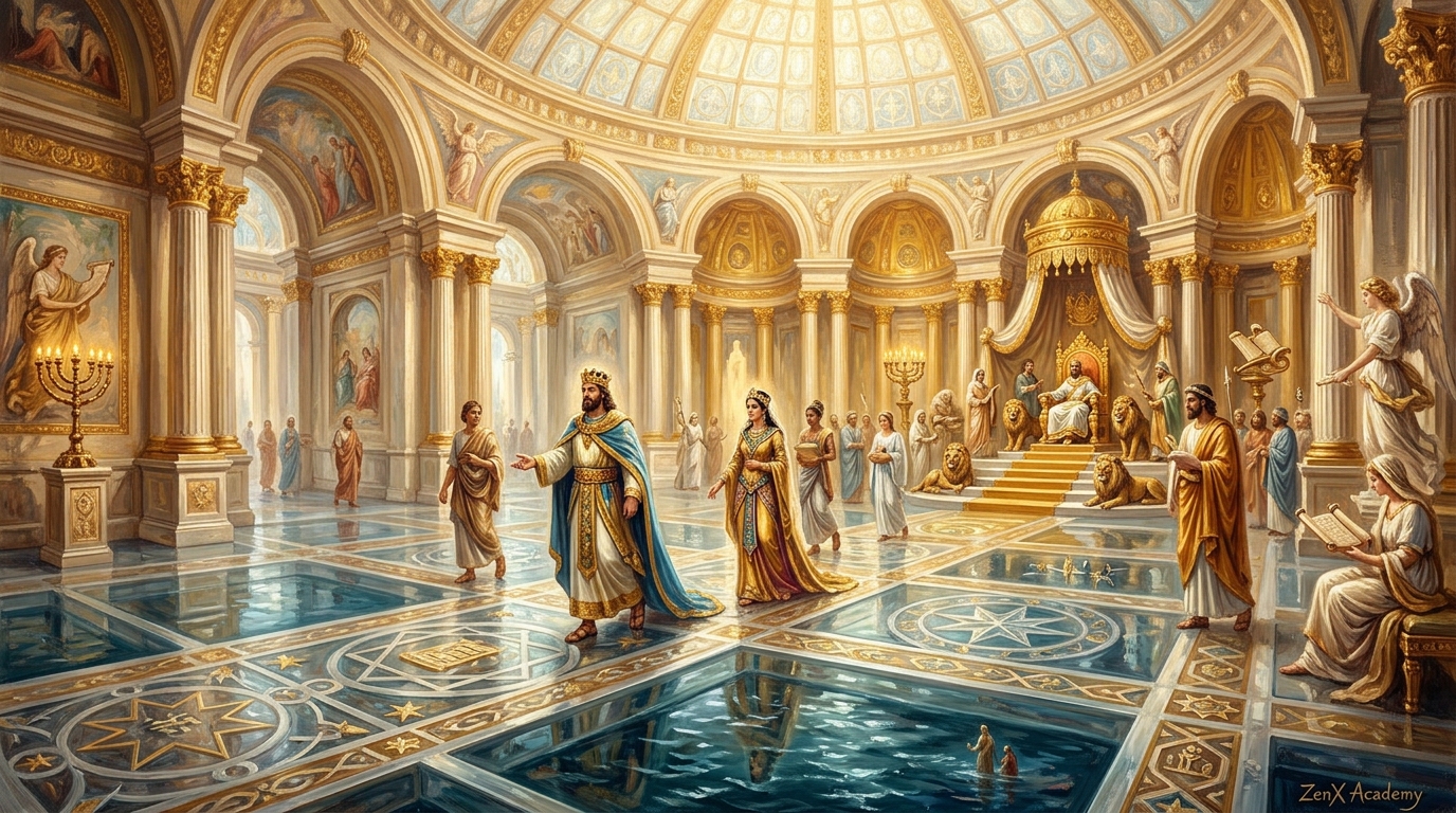 Solomon's crystal floor — architecture you walk through and see simultaneously