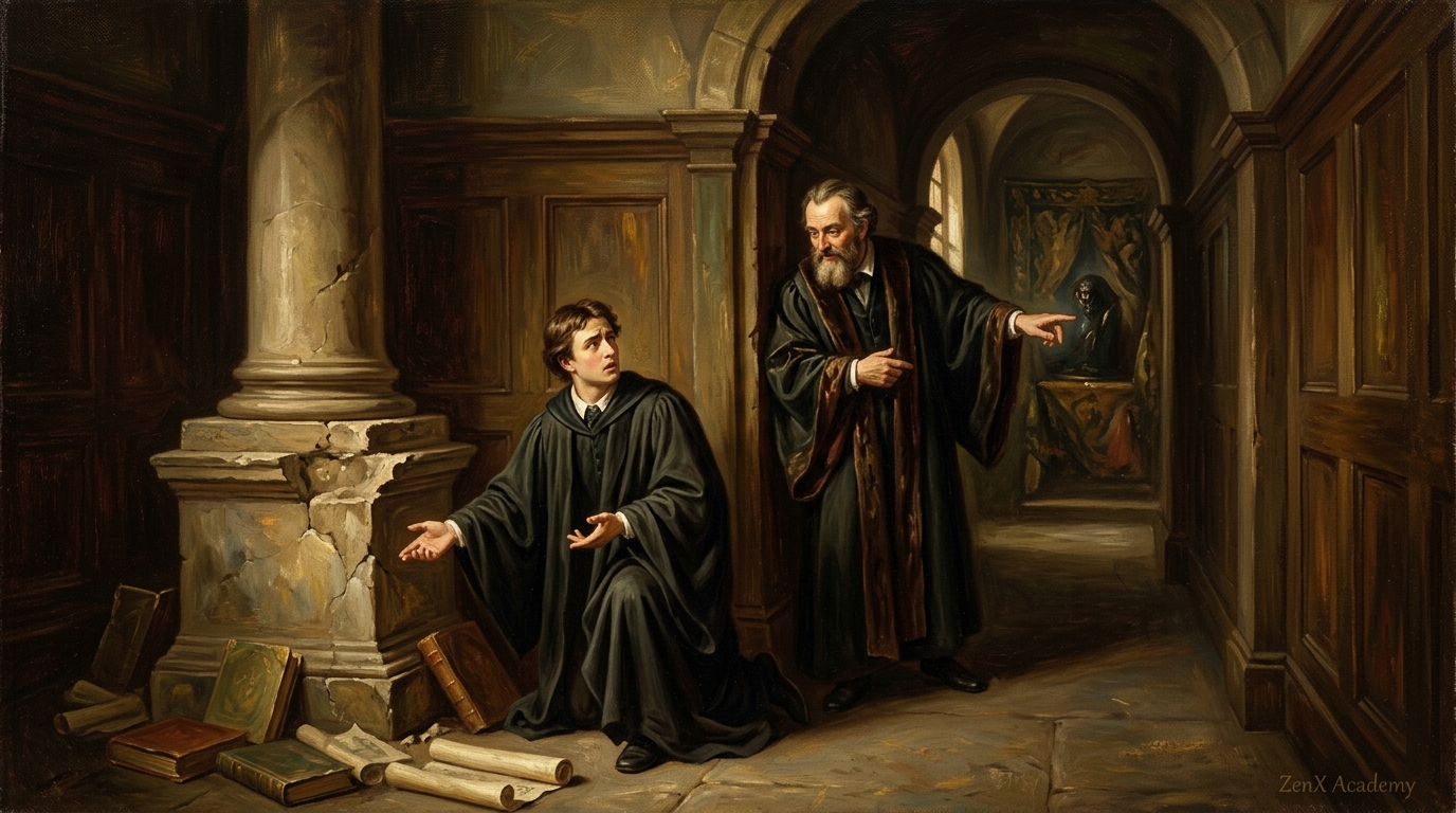 A hand-painted scene of a question being redirected before it can arrive at its target