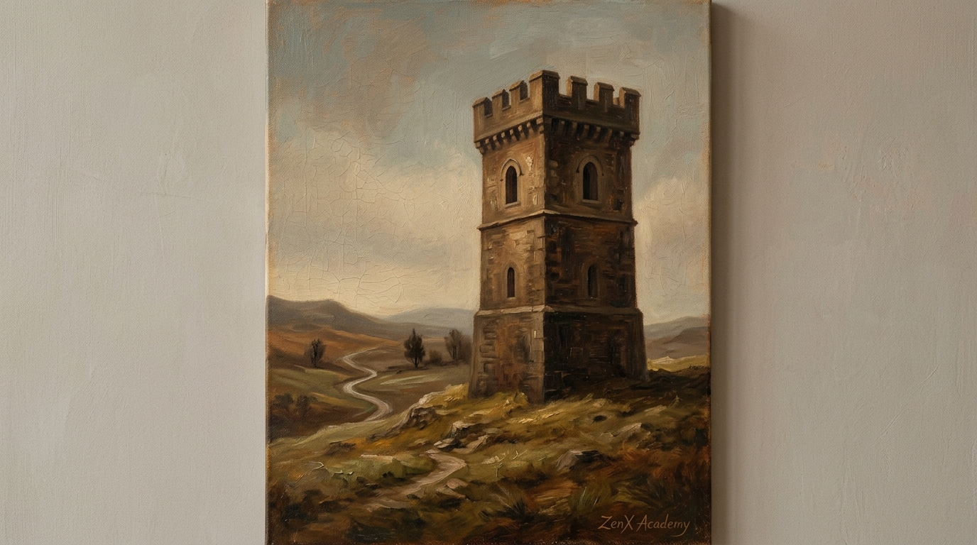 A hand-painted tower painting capturing the essence that remains when the command is seen