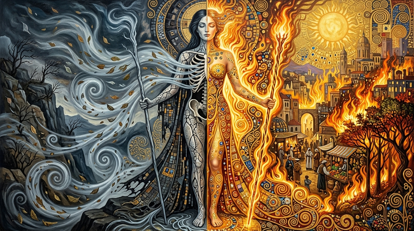 Human body divided symbolic landscape, representing what fire actually is
