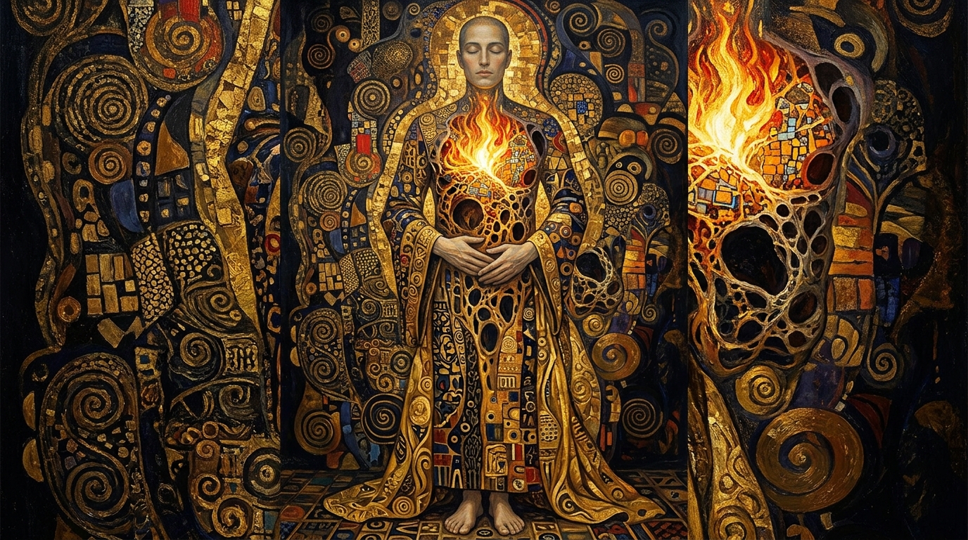 Human figure inner transformation, symbolizing building real meaning