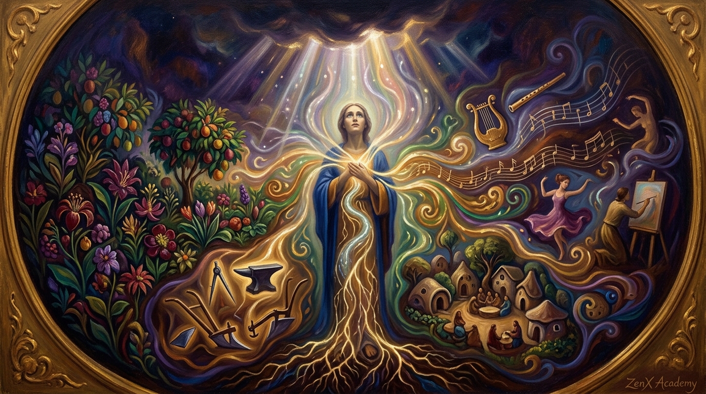 Human figure receiving celestial light