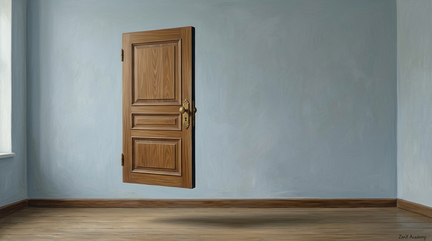Painting of door floating wall, symbolizing the transition to integration