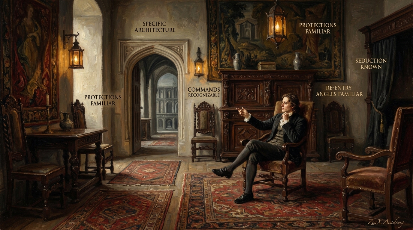 A person recognizing the house as structure rather than reality