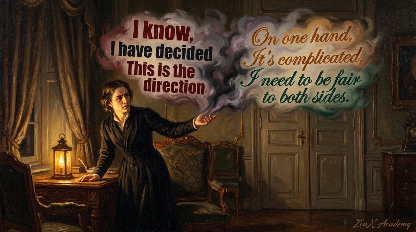 A person speaking as words shift representing the language moving from clarity to complexity