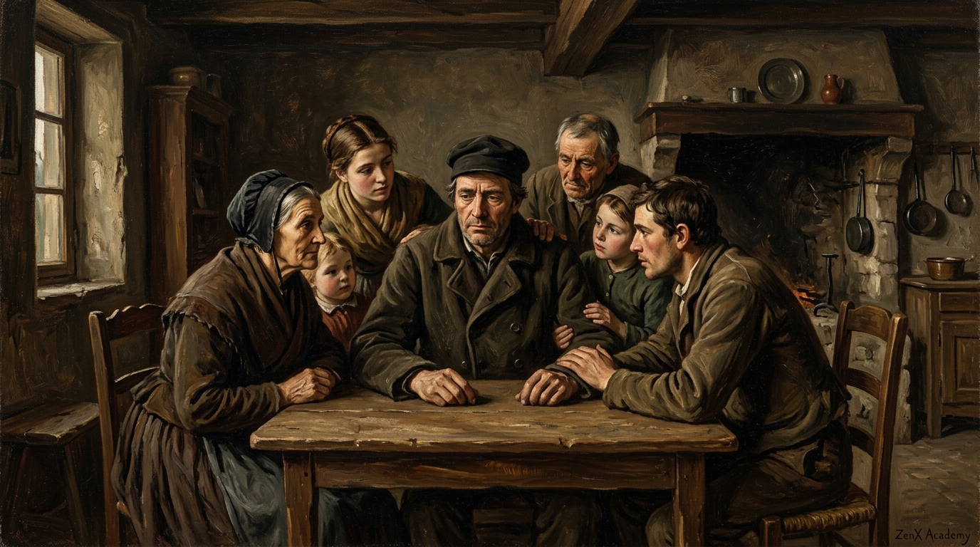 Seated figure among close people