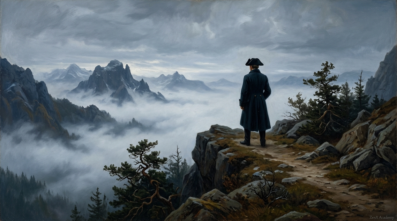 Solitary figure in vast transformed space