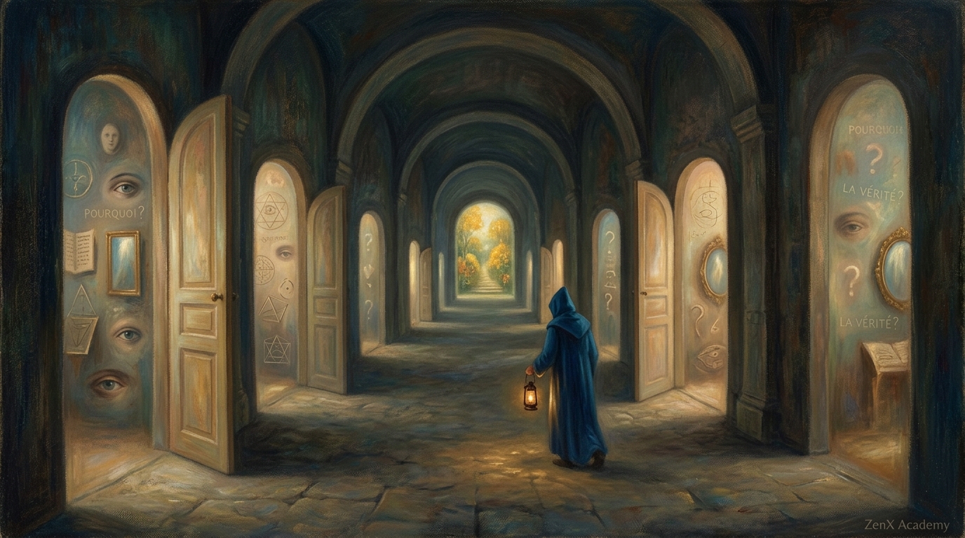 Traveler in infinite corridor