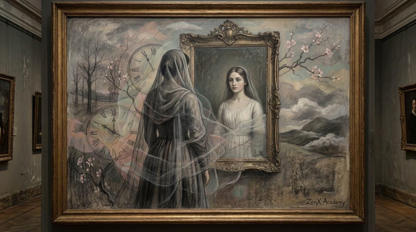 Woman before antique mirror