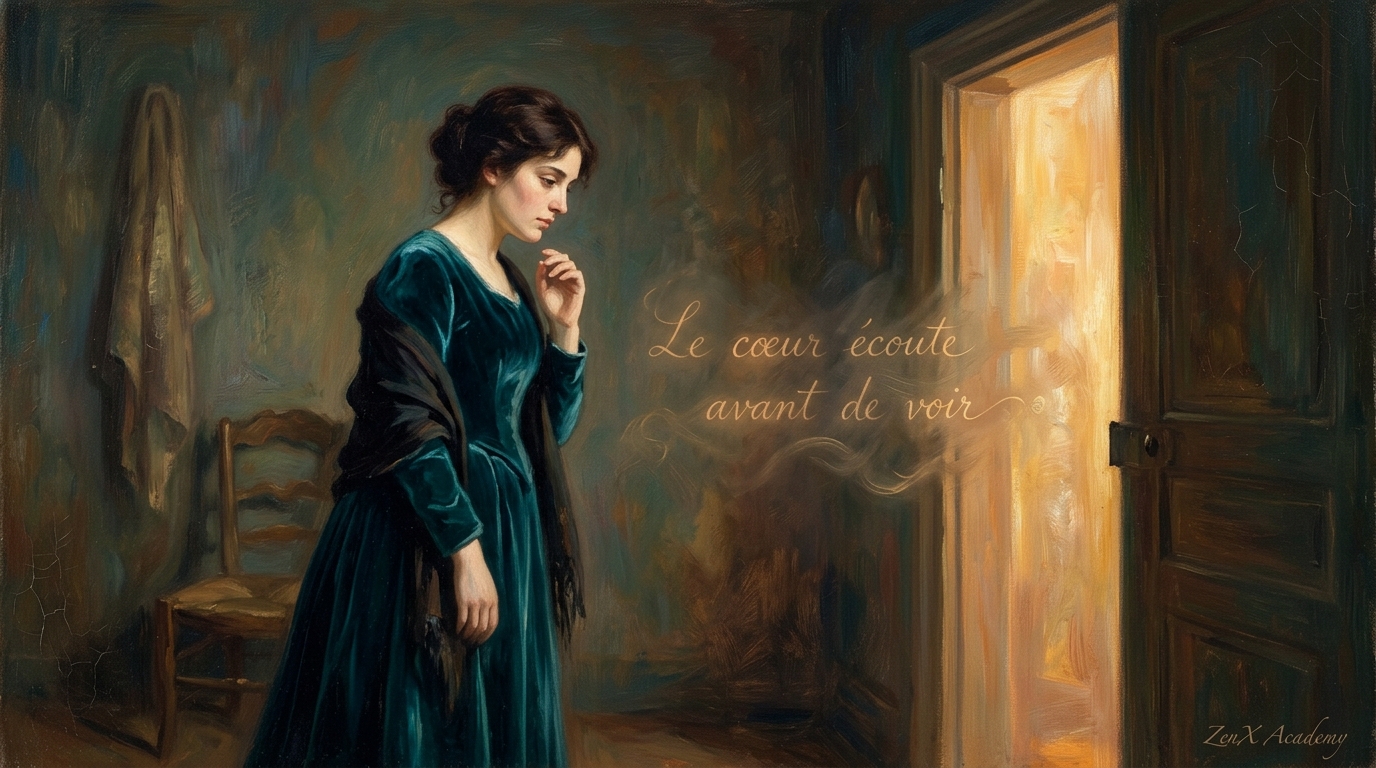 Woman before golden doorway