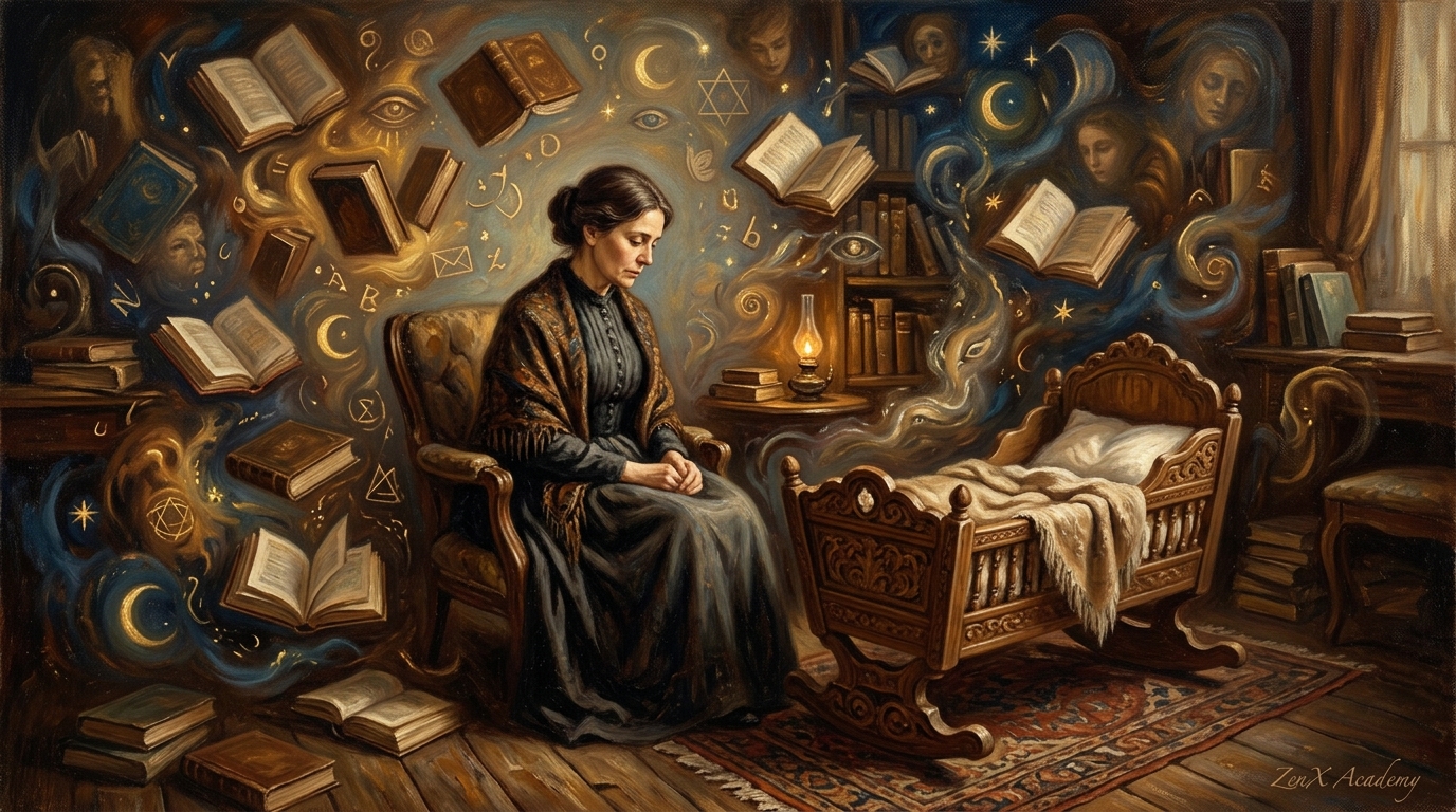 Woman beside empty cradle