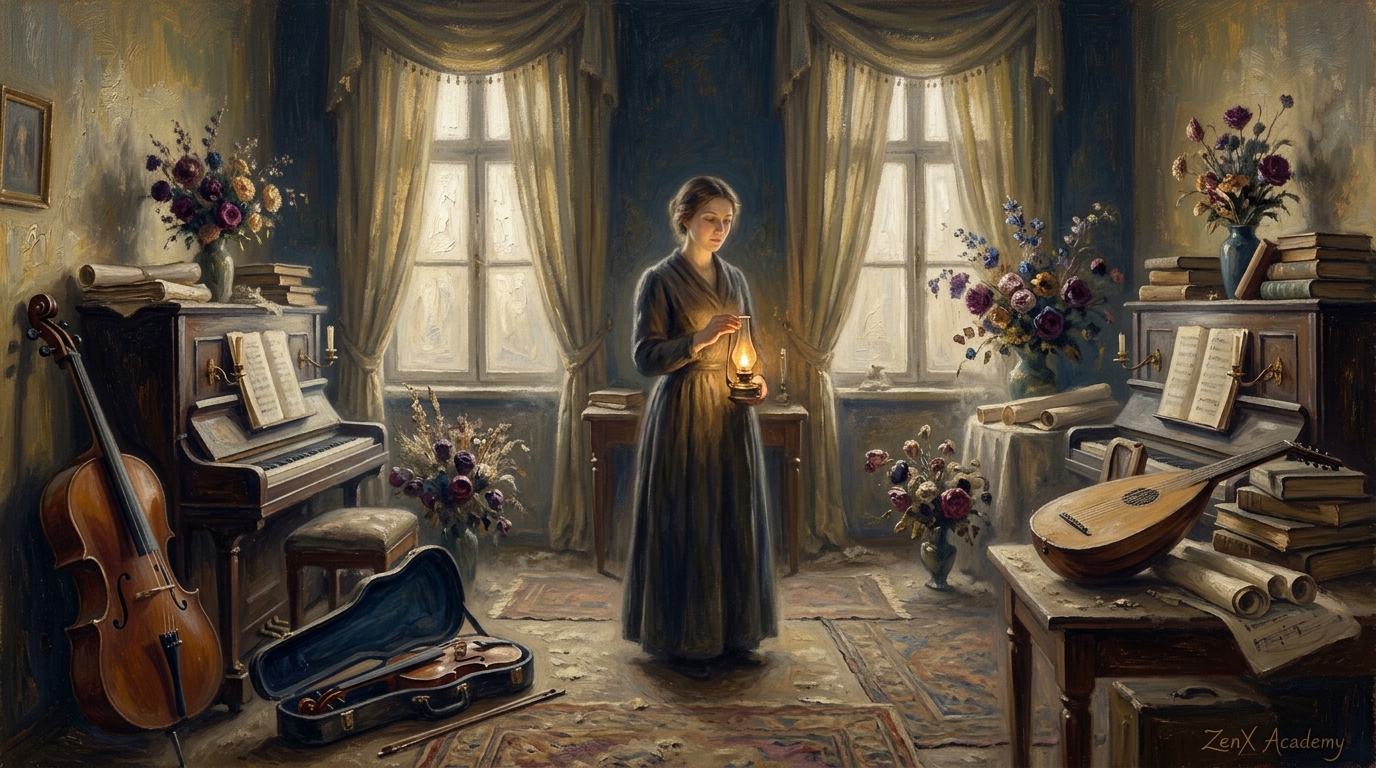 Woman holding lantern in room