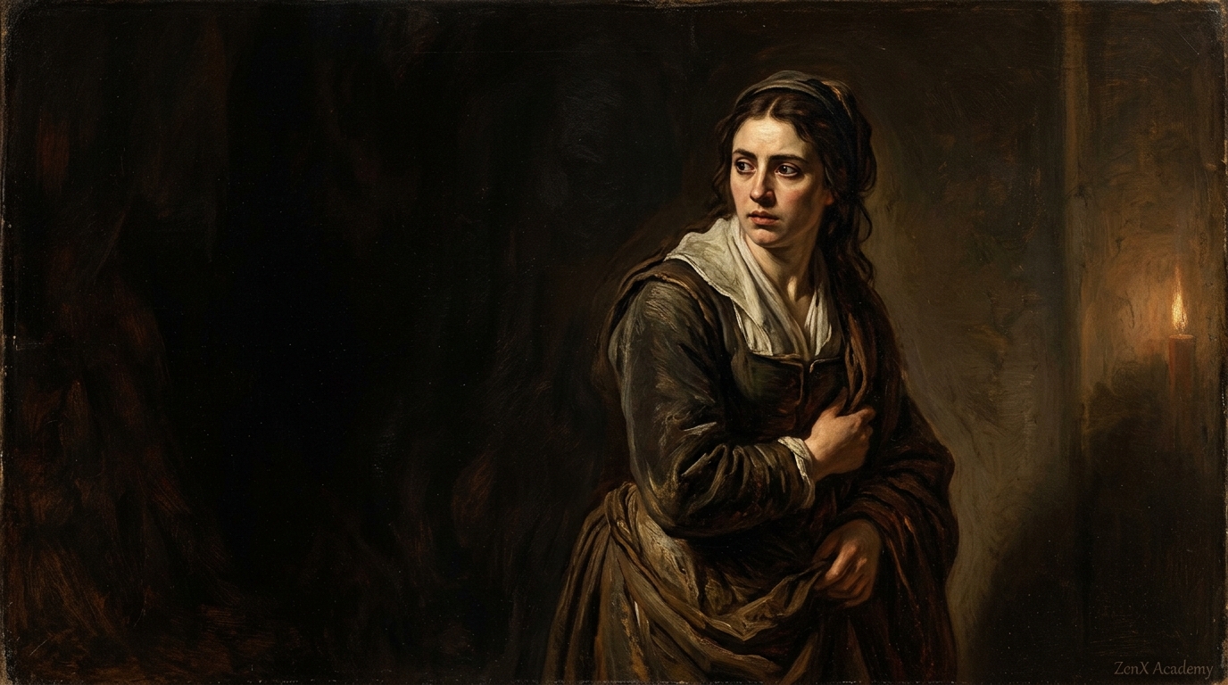 Woman turns head in darkness