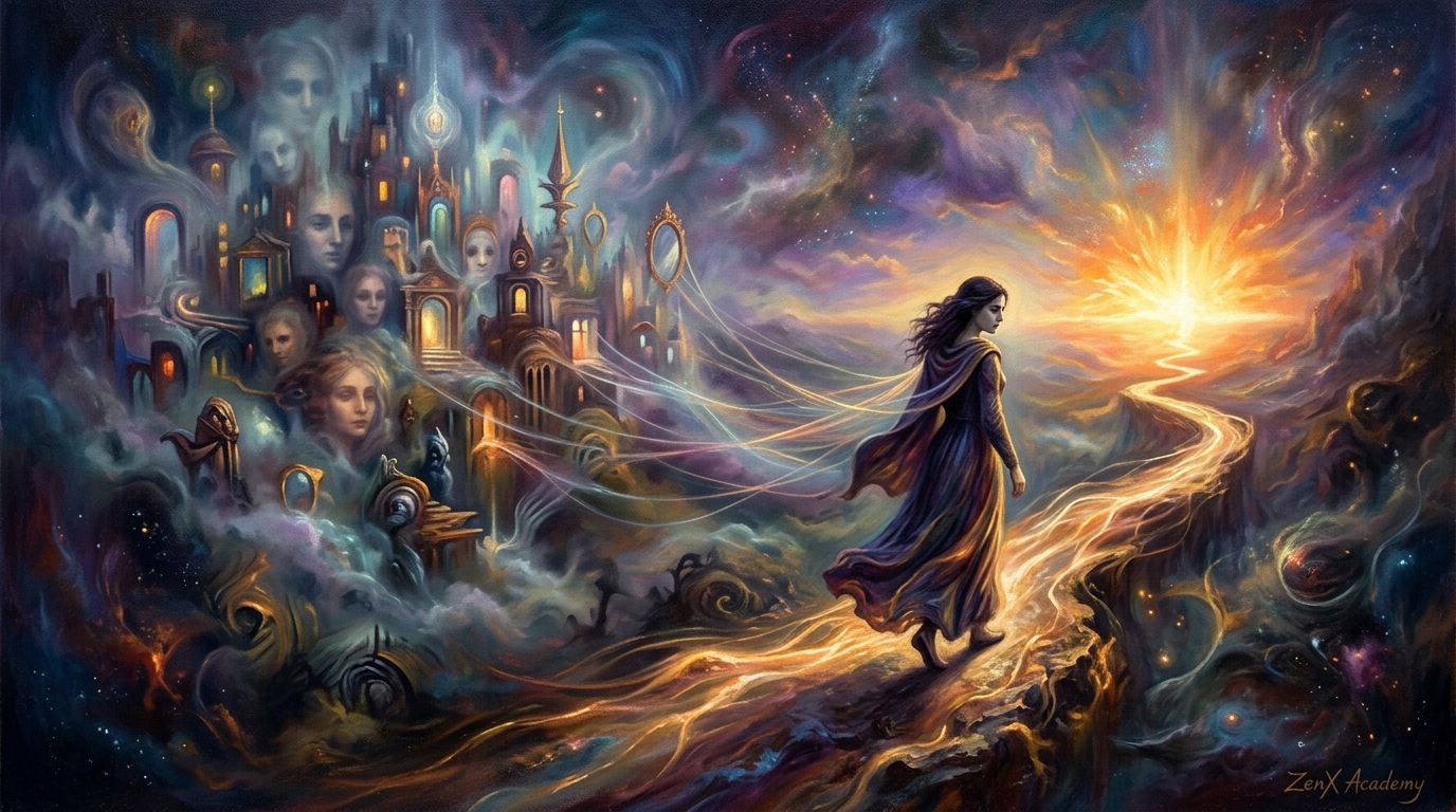 Woman walking toward radiant horizon