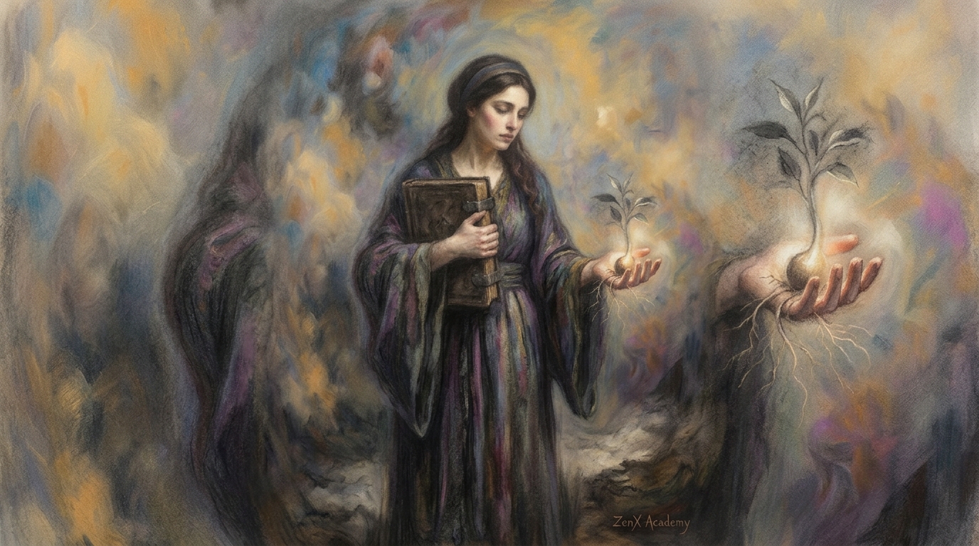 Woman with book and seed
